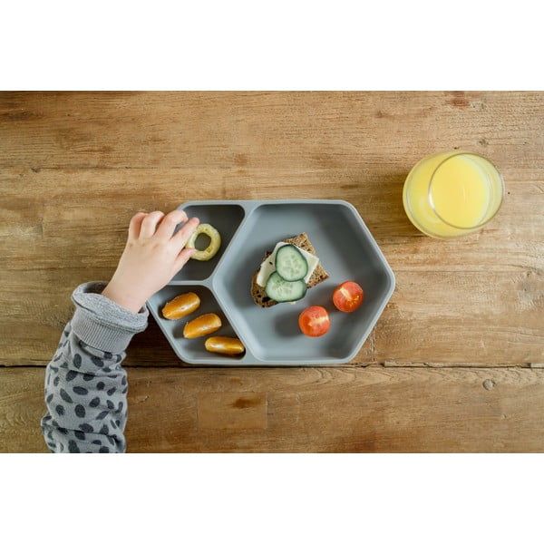 Šedý silikonový dětský talíř 16x25 cm – Kindsgut-image-3