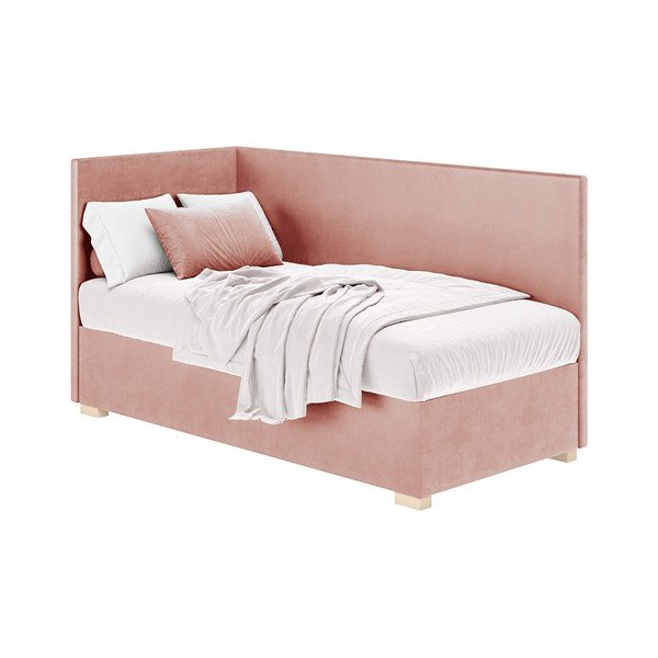 Růžová rohová dětská postel s úložným prostorem s matrací 90x200 cm Flexi – Ghado-image-3
