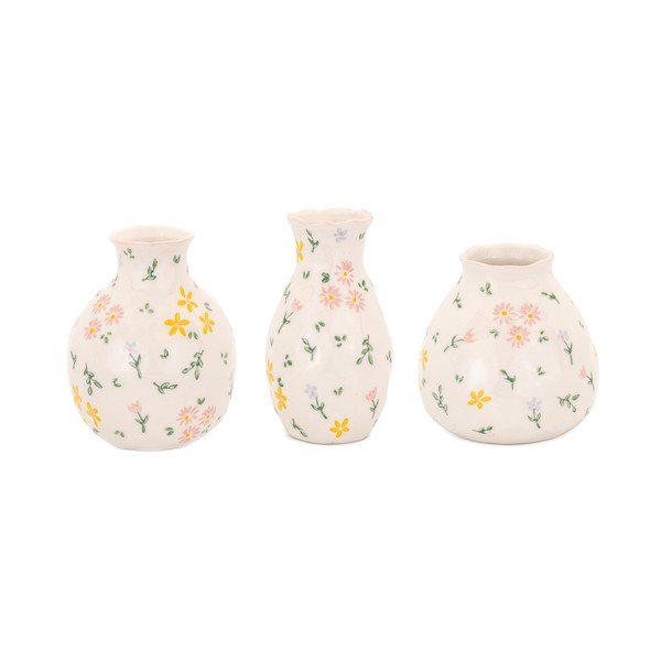 Krémové vázy v sadě 3 ks z kameniny (výška 10 cm) Ditsy Floral – Sass & Belle