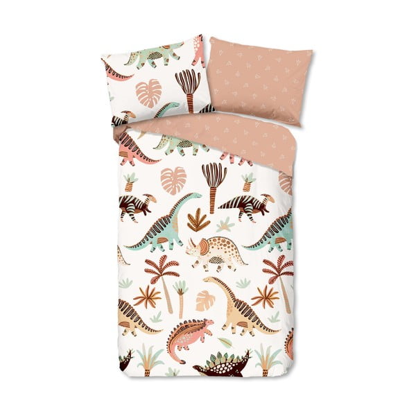 Hnědé/béžové bavlněné dětské povlečení na jednolůžko 140x200 cm Dino – Good Morning