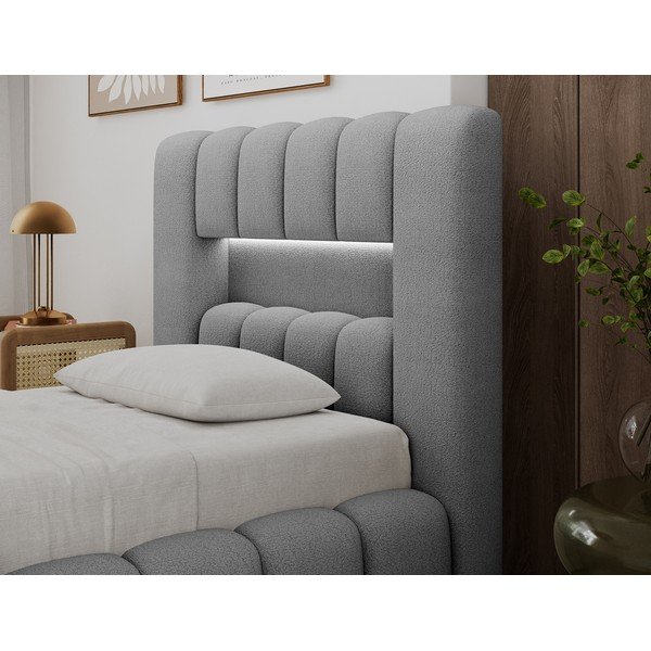 Šedá čalouněná jednolůžková postel s úložným prostorem s roštem 90x200 cm Lamica – ELTAP-image-2