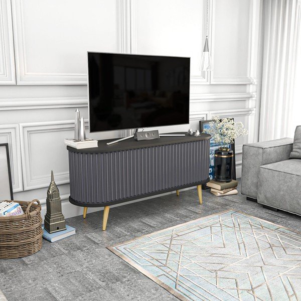 Černo-antracitový TV stolek 140x64 cm Stor – Kalune Design-image-1