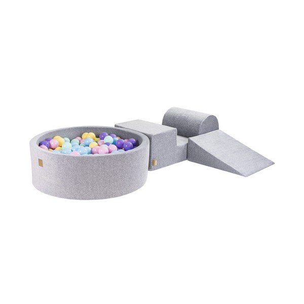 Šedé sametové pěnové hřiště 4 ks výška 30 cm 225x90 cm Montessori – Meowbaby