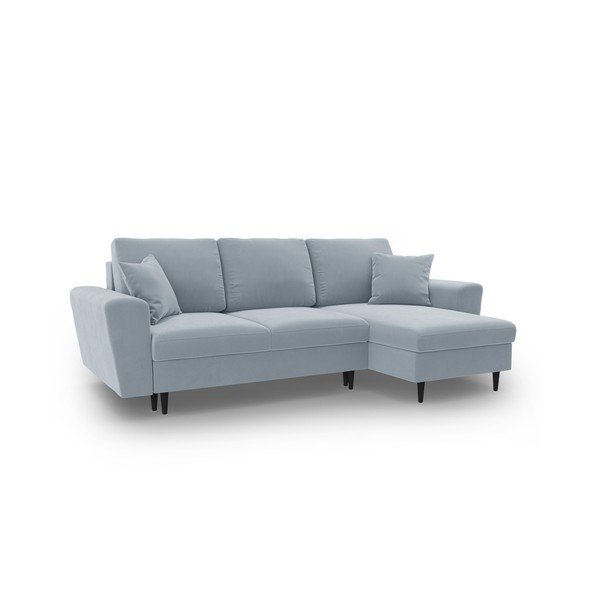 Světle modrá sametová rozkládací/s úložným prostorem rohová pohovka Kyoto – Cosmopolitan Design-image-1