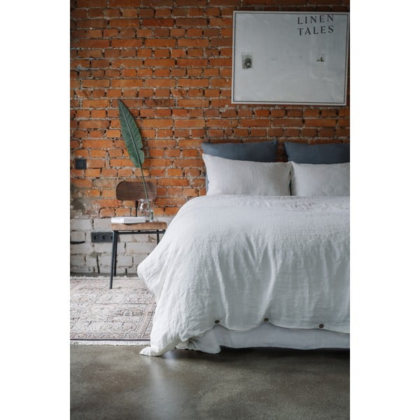 Bílé napínací lněné prostěradlo 140x200 cm White – Linen Tales-image-4