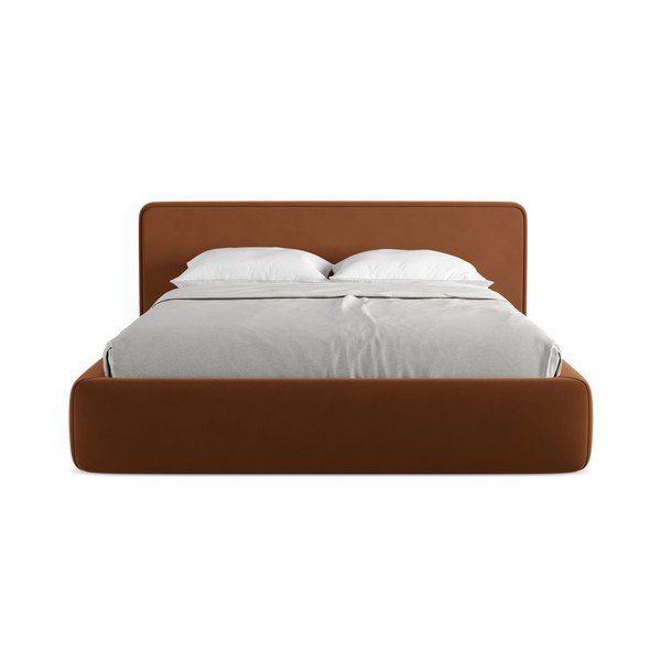 Čalouněná dvoulůžková postel v terakotové barvě s úložným prostorem s roštem 160x200 cm Kiana – Makamii-image-4