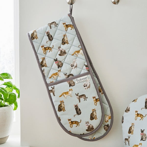 Modrá bavlněná dvojitá chňapka Cooksmart ® Curious Cats-image-1