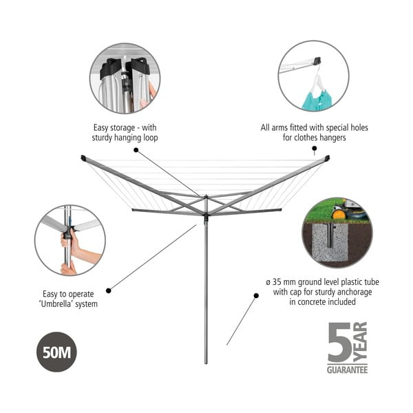 Venkovní sušák na prádlo ve stříbrné barvě 50 m Essential – Brabantia-image-4