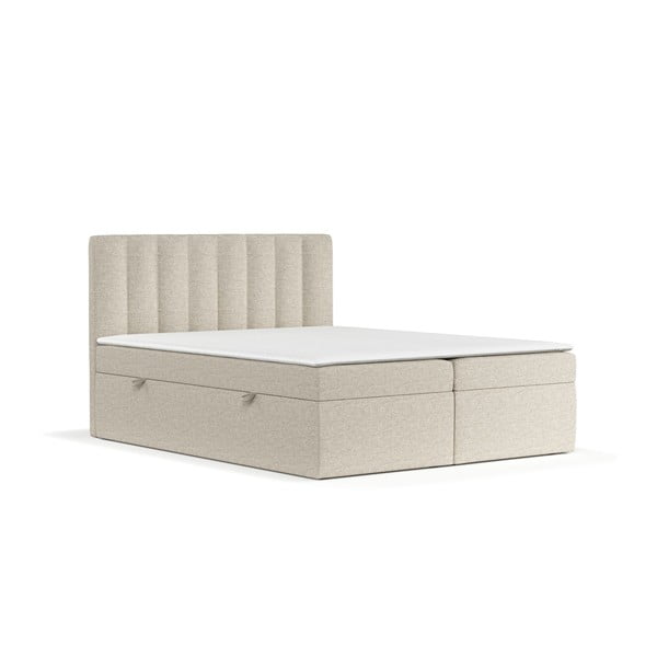 Béžová boxspring postel s úložným prostorem 140x200 cm Novento – Maison de Rêve