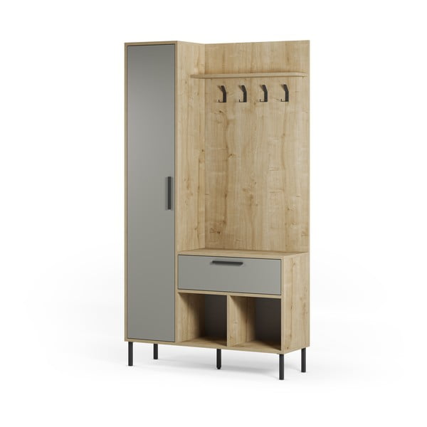 Předsíňová sestava v dekoru dubu v zeleno-přírodní barvě 108x195x35 cm Heidy – Marckeric-image-3