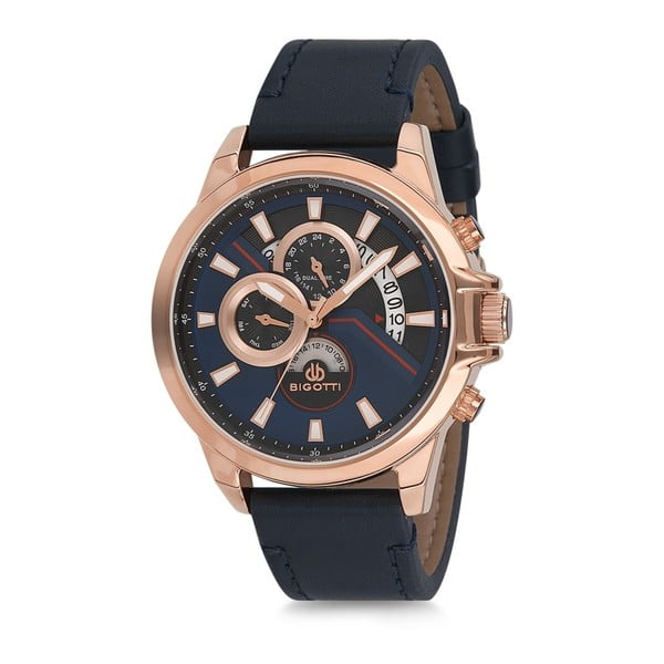Pánské hodinky s tmavě modrým koženým řemínkem Bigotti Milano Oceania