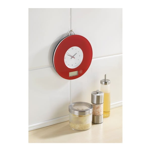 Červená kuchyňská váha s hodinami Wenko Clock-image-1