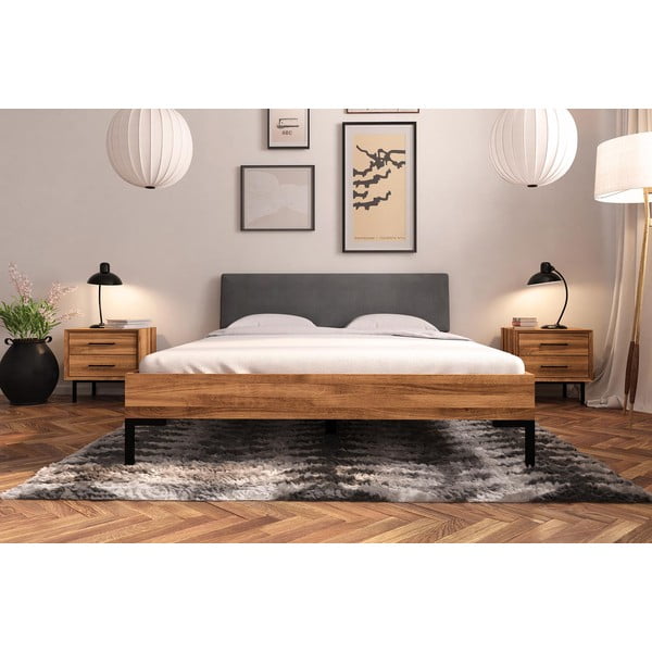 Dvoulůžková postel z dubového dřeva s čalouněným čelem 140x200 cm Abies 1 – The Beds-image-1