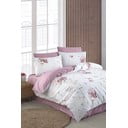 Bílo-růžové 4dílné prodloužené povlečení na dvoulůžko s prostěradlem 200x220 cm Floral – Mila Home