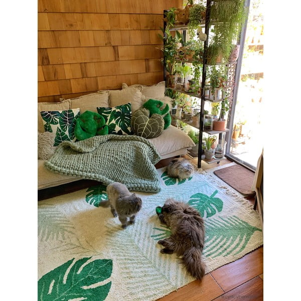 Zeleno-krémový pratelný ručně tkaný bavlněný dětský koberec 140x200 cm Tropical Green – Lorena Canals-image-1
