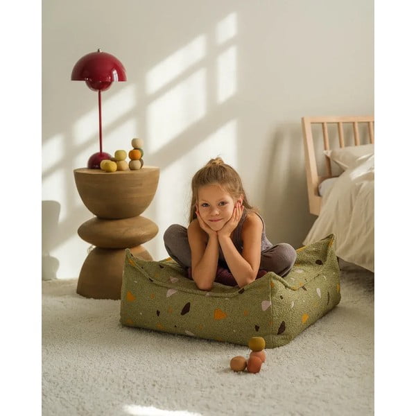 Zelený dětský sedací vak z textilie bouclé/žinylkový Terrazzo Square – Wigiwama-image-4