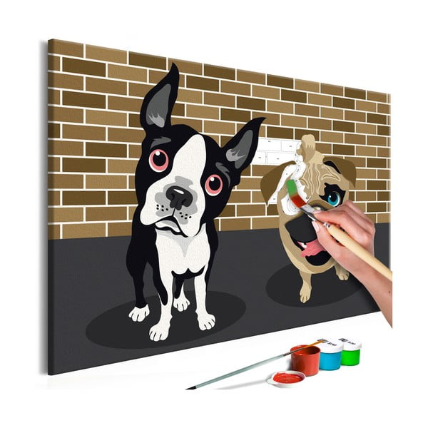 DIY set na tvorbu vlastního obrazu na plátně Artgeist Cute Dogs, 60 x 40 cm