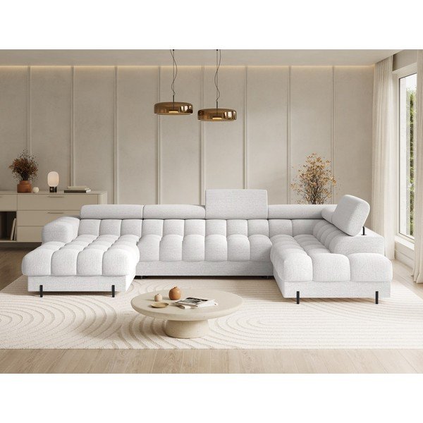 Krémová rozkládací rohová pohovka z textilie bouclé (pravý roh/do "U") Feraria – ELTAP-image-1