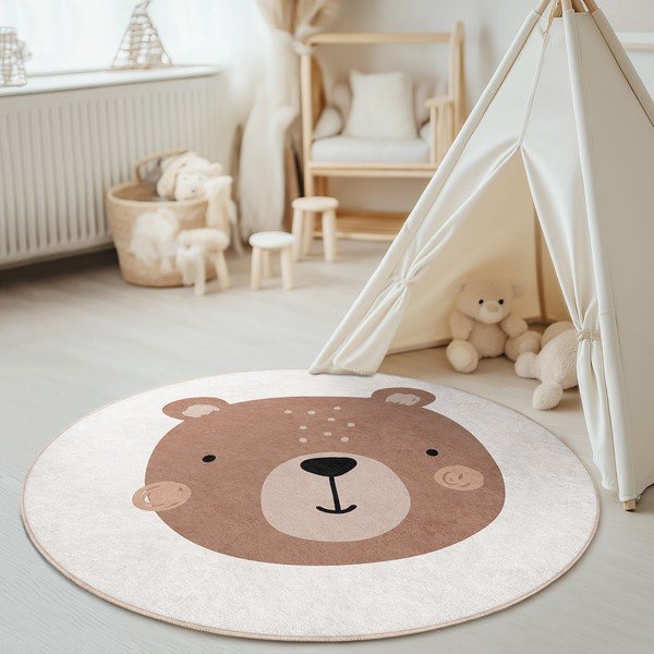 Hnědý/krémový pratelný dětský koberec ø120 cm Teddy Bear – Mila Home-image-3