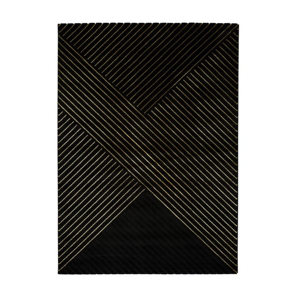Černý koberec Universal Gold Stripes, 140 x 200 cm