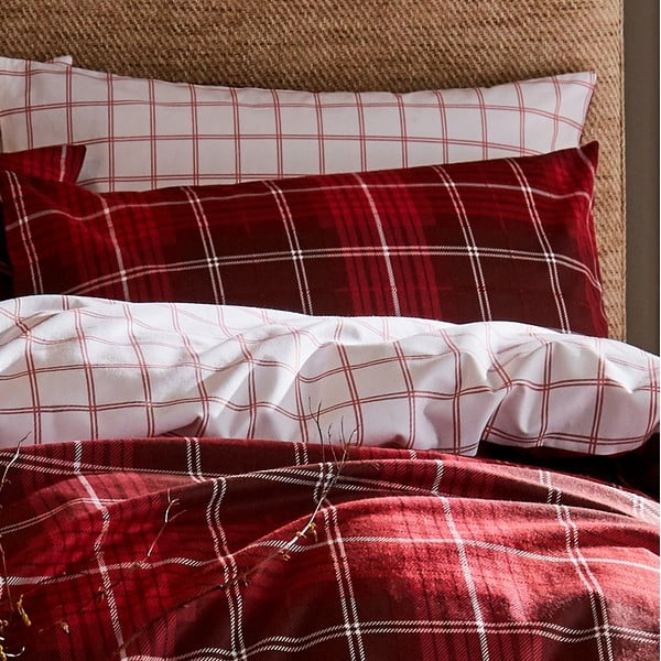 Červené bavlněné povlečení Catherine Lansfield Brushed Tartan, 200 x 200 cm-image-1