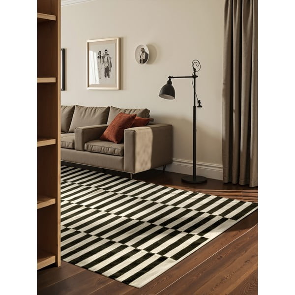 Černo-bílý oboustranný ručně tkaný vlněný koberec 200x300 cm Donna – Hanse Home-image-1