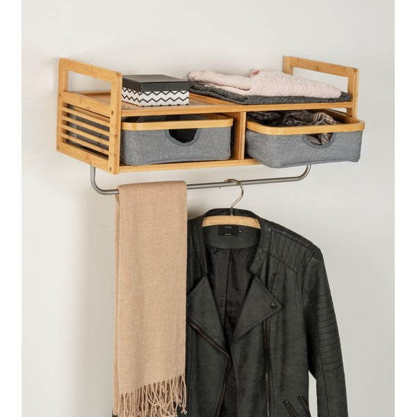 Bambusový nástěnný věšák s poličkou v šedo-přírodní barvě Bahari – Wenko-image-1