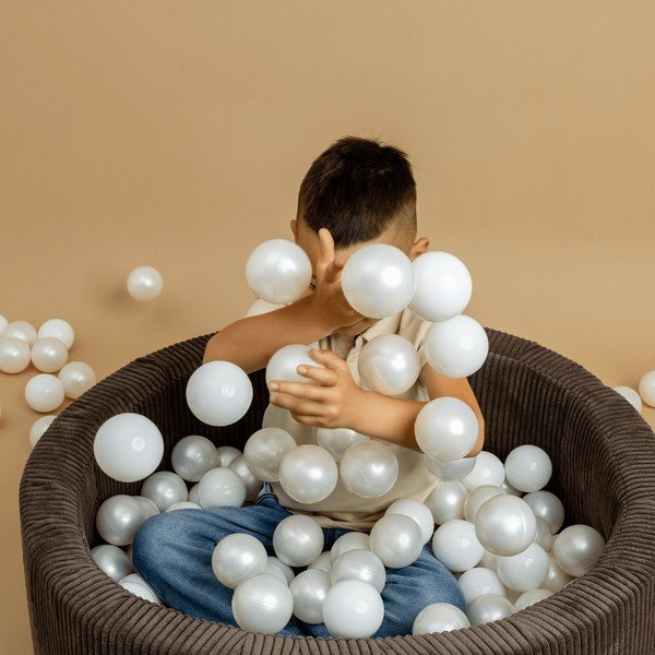 Hnědý manšestrový bazének s míčky ø 90x30 cm Montessori – Meowbaby-image-2