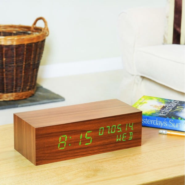 Zelený LED budík Square Click Clock, walnut-image-3