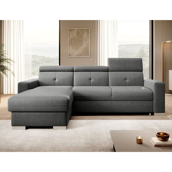 Šedá rozkládací/s úložným prostorem rohová pohovka (levý roh/s lenoškou) Fresia – ELTAP-image-1