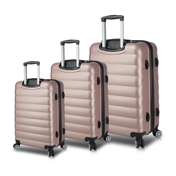 Sada 3 růžových cestovních kufrů na kolečkách s USB porty My Valice RESSO Travel Set