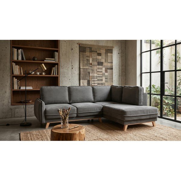 Šedá manšestrová rozkládací rohová pohovka (pravý roh) Tori – Bonami Selection-image-1