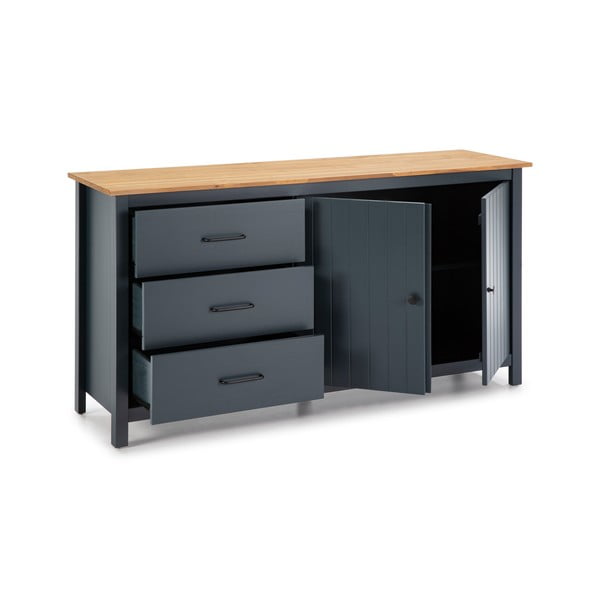 Tmavě modrá nízká komoda z borovicového dřeva 150x80 cm Miranda – Marckeric-image-3