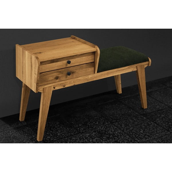 Lavice se zásuvkami z dubového dřeva se zeleným sedákem Retro - The Beds-image-3