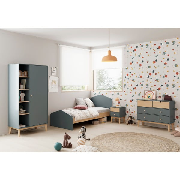 Dětská postel v dekoru borovice s roštem 90x190 cm v přírodní barvě/šedozelená Estefania – Marckeric-image-1