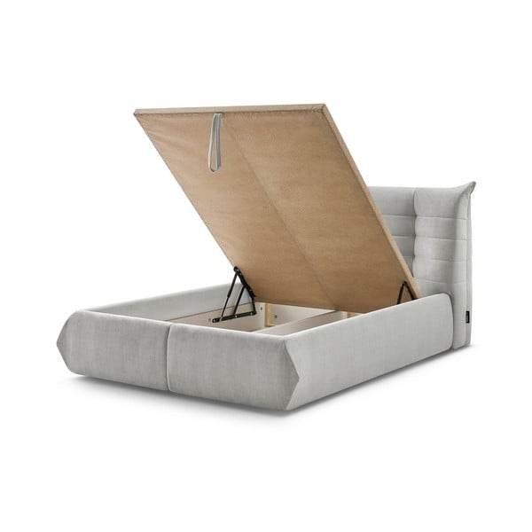 Světle šedá čalouněná dvoulůžková postel s úložným prostorem s roštem 160x200 cm Clothilde – Bobochic Paris-image-3