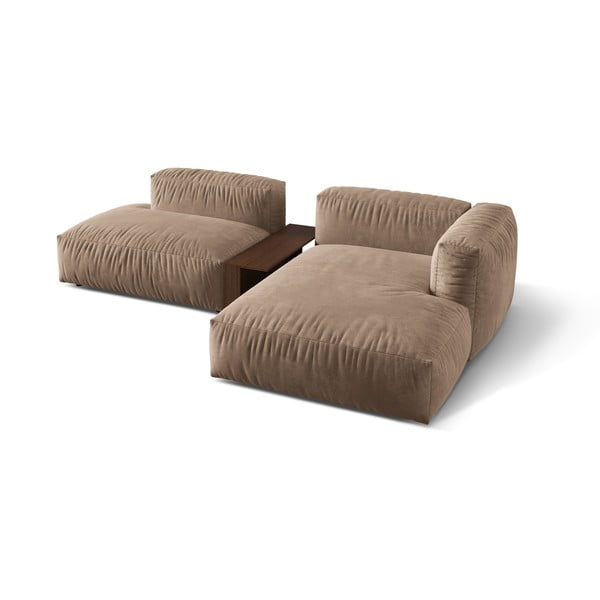 Světle hnědá sametová modulární rohová pohovka (pravý roh/s lenoškou) Martina – Micadoni -image-2