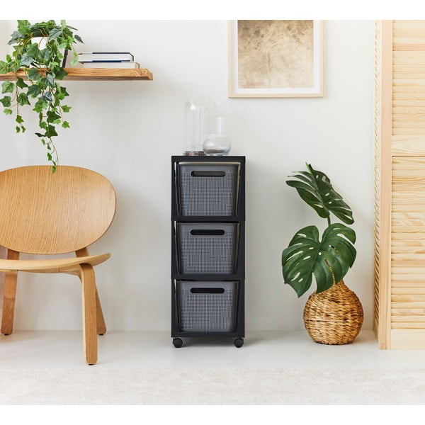Černo-šedý plastový pojízdný regál 30x77 cm Brisen – Rotho-image-2