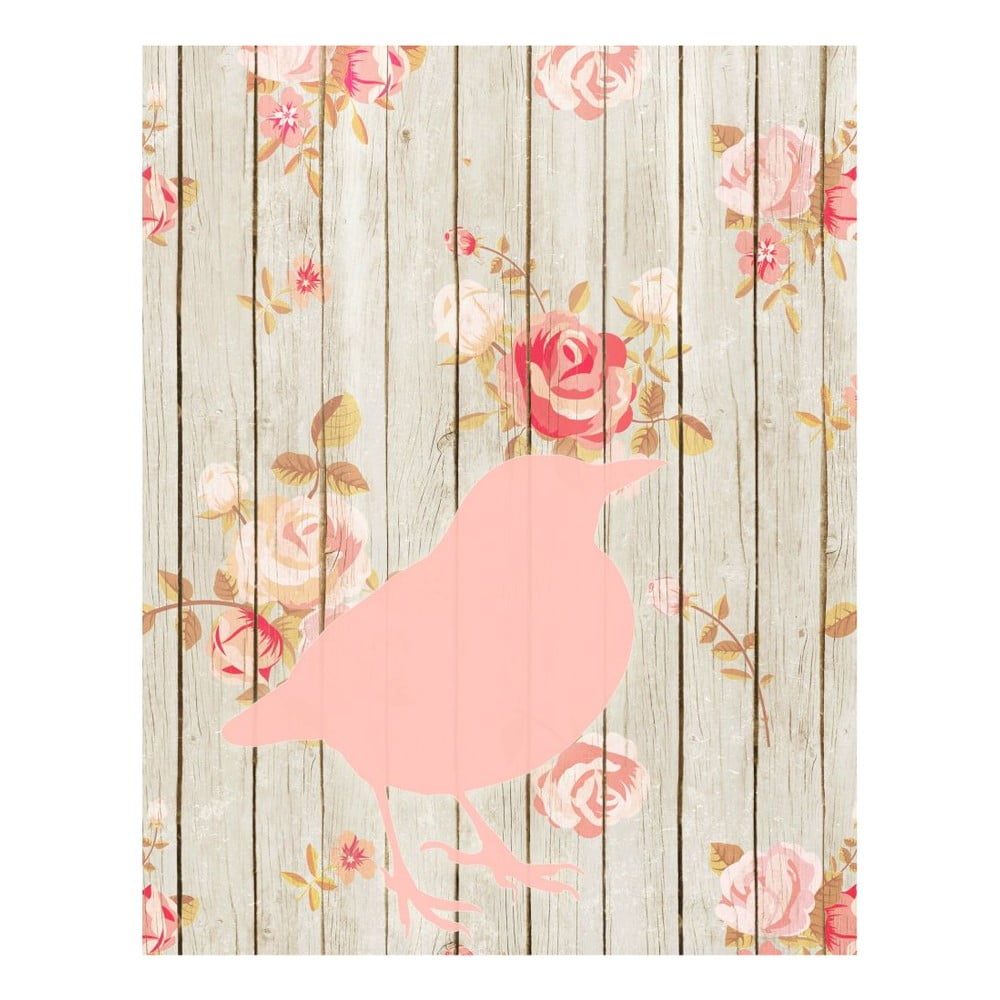 Plakát v dřevěném rámu Flower bird, 38x28 cm