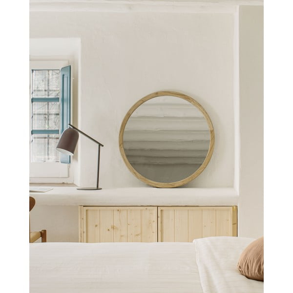 Nástěnné zrcadlo s dřevěným rámem ø 100 cm Alum – Kave Home-image-2