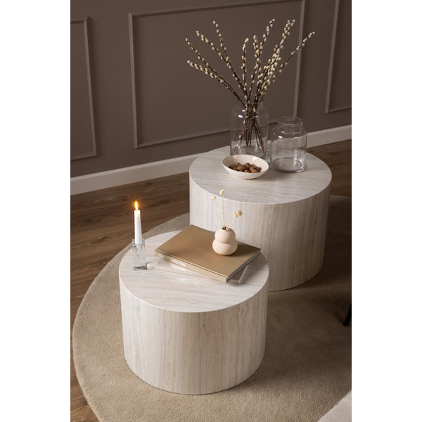 Béžové kulaté konferenční stolky v dekoru kamene v sadě 2 ks ø 58 cm Dice – Actona-image-1