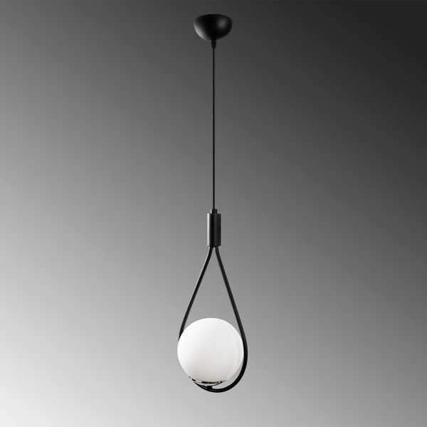 Černobílé závěsné svítidlo se skleněným stínidlem Mudoni – Opviq lights-image-3