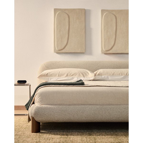 Béžová čalouněná dvoulůžková postel bez roštu 180x200 cm Odina – Kave Home-image-3