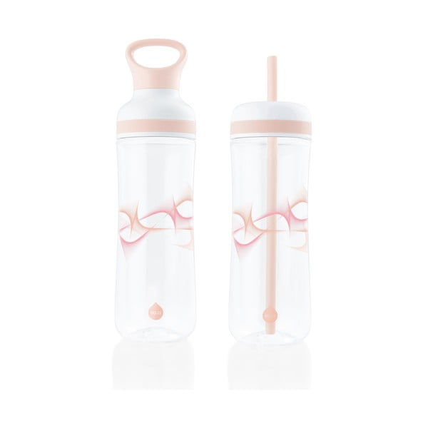 Růžovo-bílá láhev na vodu s víkem a brčkem Equa Flow Wave 2v1, 800 ml