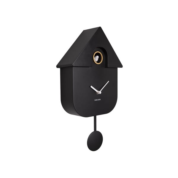 Černé nástěnné kyvadlové hodiny Karlsson Modern Cuckoo, 21,5 x 41,5 cm-image-2