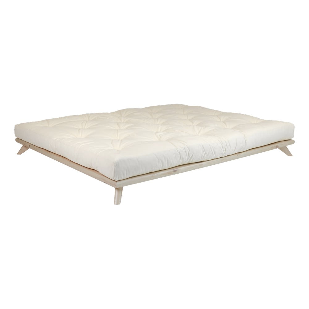 Dvoulůžková postel z borovicového dřeva s matrací Karup Design Senza Double Latex Natural Clear/Natural, 180 x 200 cm