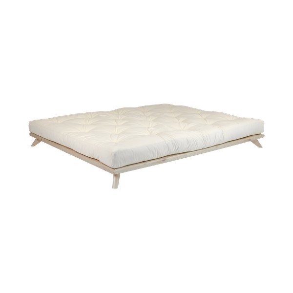 Dvoulůžková postel z borovicového dřeva s matrací Karup Design Senza Double Latex Natural Clear/Natural, 180 x 200 cm