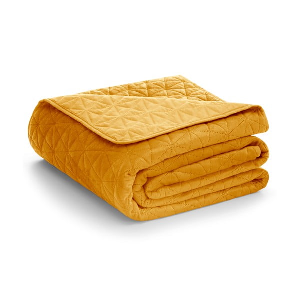 Žlutý sametový prošívaný přehoz 240x260 cm Laila – Restilo
