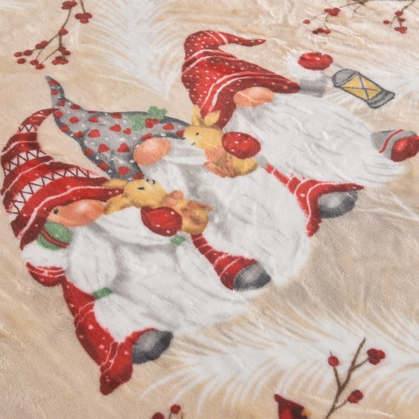 Krémová deka s vánočním motivem z mikroplyše 150x200 cm Goblin – My House-image-1