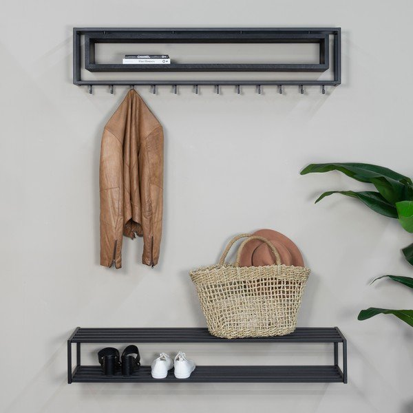 Černý kovový nástěnný věšák s poličkou 118 cm School – Spinder Design-image-3